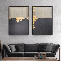 Pure hand-painted oil painting black and gold entrance decoration painting modern simple light luxury living room sofa background wall double hanging painting