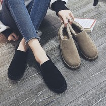Mao shoes women wear in autumn and winter 2021 New plus velvet warm one pedal flat Bean shoes thick bottom cotton shoes