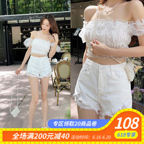 Explicit legs long broken hole wool side white denim shorts female summer thin film soft glutinous hot girl with wind straight cylinder wide leg hot pants
