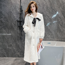 Nightgown womens 2022 winter new flannel long section plus velvet thickened coral fleece sweet bathrobe pajamas home clothes