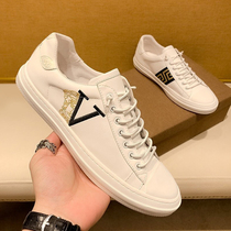 Europe station 2022 new genuine leather embroidery small white shoes Korean version light luxury beauty headboard shoes mens 100 hitchhiking mens shoes