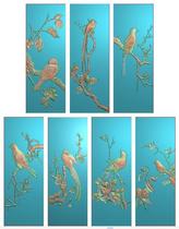 Carved picture relief picture grayscale picture sandalwood carved bird backrest dining chair backboard sofa Meilan bamboo chrysanthemum peony four seasons flowers