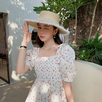 White square collar floral dress female summer 2021 new fairy little man pure desire wind milk sweet skirt thin