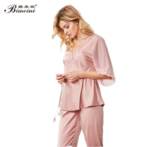 Beyonne silk suit Two sets of summer thinners Home Sleeping Clothing Sexy Lace Embroidery Suit Women Silk