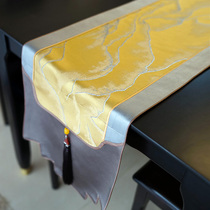 New Chinese Table Flag Light Extravagant Modern Wind Golden View Mountain Table Cloth Tea Table Banner Zen dust cover Gaibu Custom