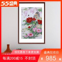 High-end pure handmade embroidery Su embroidery finished product hanging painting peony Xuanguan decoration painting New Chinese corridor gangway wall painting