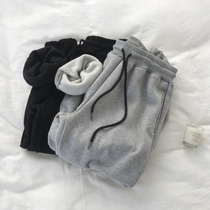 Warm not to fall warm velvet 2020 winter solid color lamb cashmere padded Harlan sports casual pants pants womens pants