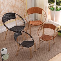 Solid steel back chair rattan chair Rattan woven single adult childrens home Tea simple stool