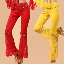 Square dance costume Dance Dance Dance Pants Dance Performance new belly dance pants lace hanging coin horn practice pants