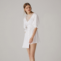 SyncChic Star Luxury AlternaSenses New Slim Lantern Sleeve Asymmetrical Shirt Dress