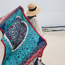 Oversized shawl womens seaside vacation sunscreen shawl wrap dress Beach towel Silk scarf photo versatile concave shape