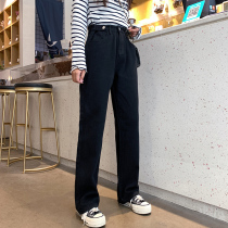 Big Code Loose Towering Jeans Womens Ins Chains 2019 Autumn Winter Wembly wearing a lap high waist conspicuously slim and slim straight pair of pants