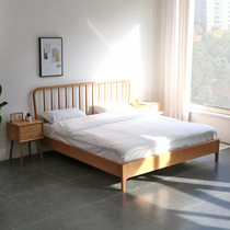 (Naughty Wood) Nordic Minimalist Modern Solid Wood Bed Black Walnuts Wood Bedroom Log 1 5 1 8 m Double Bed