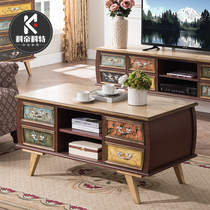 American solid wood coffee table small apartment living room European style painted household tea table Nordic simple solid wood tea table
