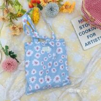 Blue spring daisies French vintage cloth bag summer cotton bag Korean chic floral shoulder bag