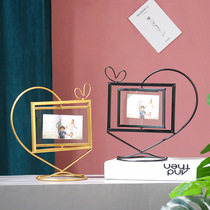 Simple modern Wrought iron geometric gold metal photo frame Creative home photo storage rotating photo frame table