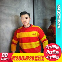 MAXPOWER original basic all-in-one trendy orange and yellow striped stitching color warm and comfortable round neck pullover sweater