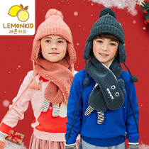 Baby Lamb hair hat scarf two-piece set of children boys and girls autumn and winter knitted wool baby windproof ear protection