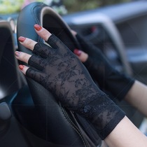 Half finger lace lace sunscreen gloves female summer ice silk finger slip slip driving outdoor sports thin gloves