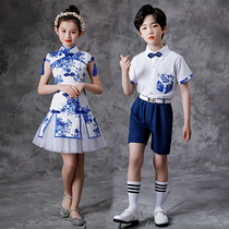 Childrens Day costumes for boys and girls of the blue-and-white porcelain with the skirts children Chinese chorus primary fit the costume