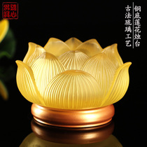 Taiwan ancient method glazed lotus candle holder for Buddha copper base home ghee candle lamp seat lamp for long-term light