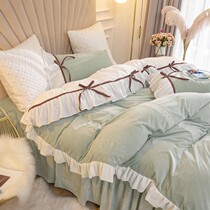 Han Style Bed Skirt Princess Wind Coral Suede Four Pieces Suede Suede Thickened Warm Two-sided Velvet Winter Crystal Suede