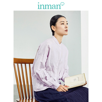 (Mall Same) Inman autumn linen stand collar vintage all match slim long sleeve shirt shirt women