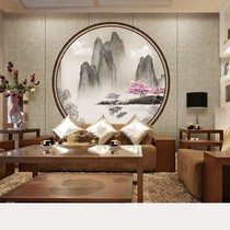 New Chinese TV background wall wallpaper ink landscape painting pattern bedroom living room Film and Television wall round mural wall cloth