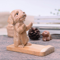 Peach dog mobile phone desktop bracket cute cartoon wooden bracket wooden carving dog ornaments wood carving