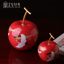 New Chinese creative red apple pear ornaments living room TV cabinet red wine rack porch Xiangyun crane feng shui decorations
