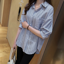 Tide brand striped shirt women 2021 spring and summer new large size slim design sense niche coat short sleeve temperament shirt