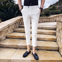 Ankle-length pants mens white pants Korean version of the trend casual drop small trousers slim straight tube black suit pants eight-point pants