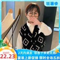 Boy waistcoat sweater 2021 autumn and winter fitted Korean version of wool line blouses child tide-to-baby kampung knit vest