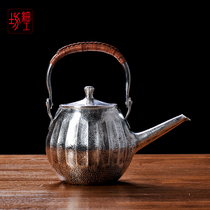 Japanese fine workshop silver pot 9999 sterling silver one kettle handmade household silver pot tea set mouth out