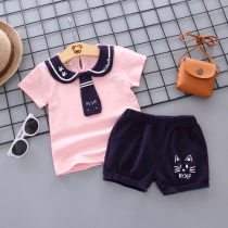 Girls summer 2019 new set 1-4 years old childrens fashion short sleeve foreign style two-piece Korean version of female treasure tide clothes