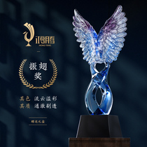 Wing glass trophy custom souvenir gift crystal trophy annual meeting excellent staff make lettering