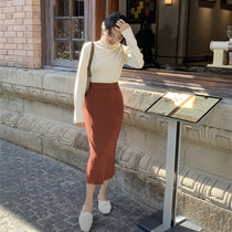 SYT retro temperament thin twist knit skirt womens autumn and winter New retro high waist long bag hip skirt