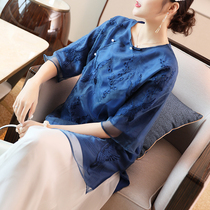 Chinese modified tea suit Tang suit top 2021 spring new womens vintage loose long slant placket top