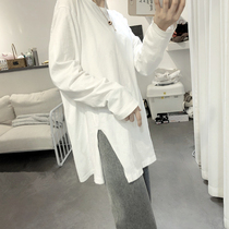 Spring and Autumn Cotton chic Top Korean Joker ins Super Fire foreign-made small shirt loose white T-shirt long sleeve women tide