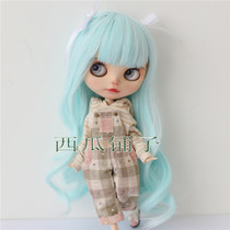 Blythe Little Bough Doll Wig Twin Butterfly Bow Light Blue Curve Hair Just Wig Without Head Case