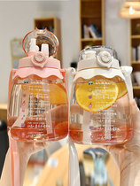 Japan water glass female large capacity with straw portable large belly high face value net red summer season plastic cup kettle bottle