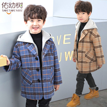 Childrens clothing boys woolen coat foreign winter clothing 2021 autumn and winter new childrens baby knitted hooded