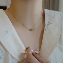 AMO14K gold single Hetian jade bead necklace female choker niche design ins cold wind temperament tide