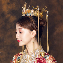 Xiuhe clothing atmospheric phoenix crown headdress new bride wedding Chinese costume accessories Dragon and phoenix coat toast wedding jewelry