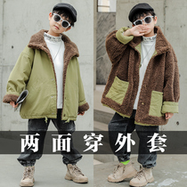 Medium and large childrens clothing boys autumn and winter clothing thick wool sweater coat 2021 new children plus velvet jacket autumn and winter tide