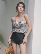 Hot spring swimsuit female Korean ins wooden ear split high waist bikini small chest gathered thin Belly Belly swimsuit