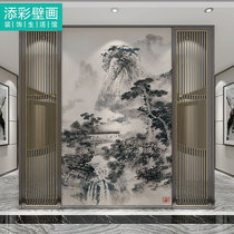 Villa Hall Background Wall Cloth Black & White Grey Name Painting Ink Landscape Pine Wall Mural Painting Genguan Wallpaper Painting into Gate Wall Vertical