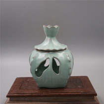 Song Ru kiln sky blue green flower mouth square cans ornaments antiques imitation Song Dynasty old ancient porcelain retro folk collection
