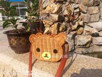 Hot selling day series Little Bear inclined cross vine choreography teddy bear art rattan knitted single shoulder bag beach braided womens bag