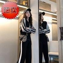 Casual fashion suit women spring and autumn 2021 New Korean sports 88 wind wide leg pants professional knitted top two